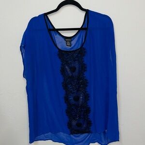 Torrid size 2 blue sheer shirt with black lace detail
